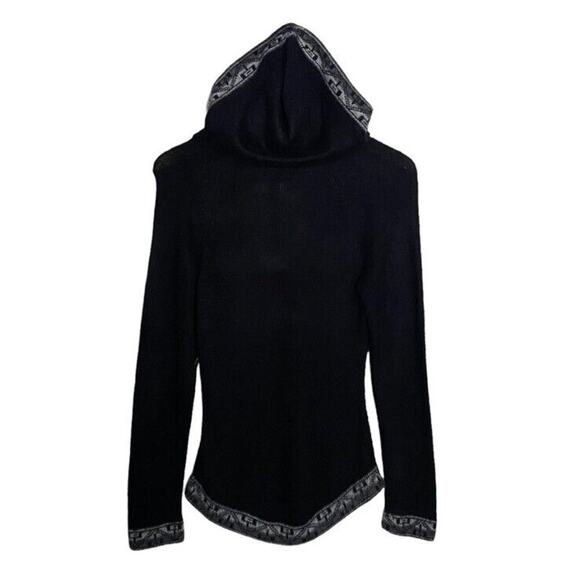 Alpaca Peruvian Black Sweater Hoodie Women’s Small Aztec Fringe Tassels Cozy - Picture 3 of 7